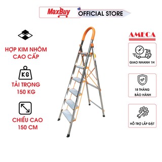 Thang ghế chữ a có tay vịn Ameca AMG-6IN, chiều cao sử dụng 145cm, bảo hành chính hãng 18 tháng, giao hỏa tốc HN