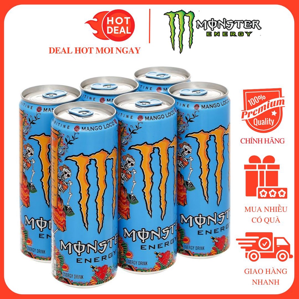 Lốc 6 Lon Nước Tăng Lực Monster Loco Vị Xoài 355ML/Lon