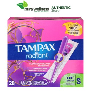 Tampax radiant Tampon Super 28 miếng cán nhựa cao cấp siêu thấm không mùi
