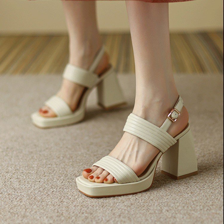 🌈 Giày Sandal Gót Dày Mũi Vuông Phong Cách Hàn Quốc Thời Trang Mùa Hè 2022 Mới Cho Nữ