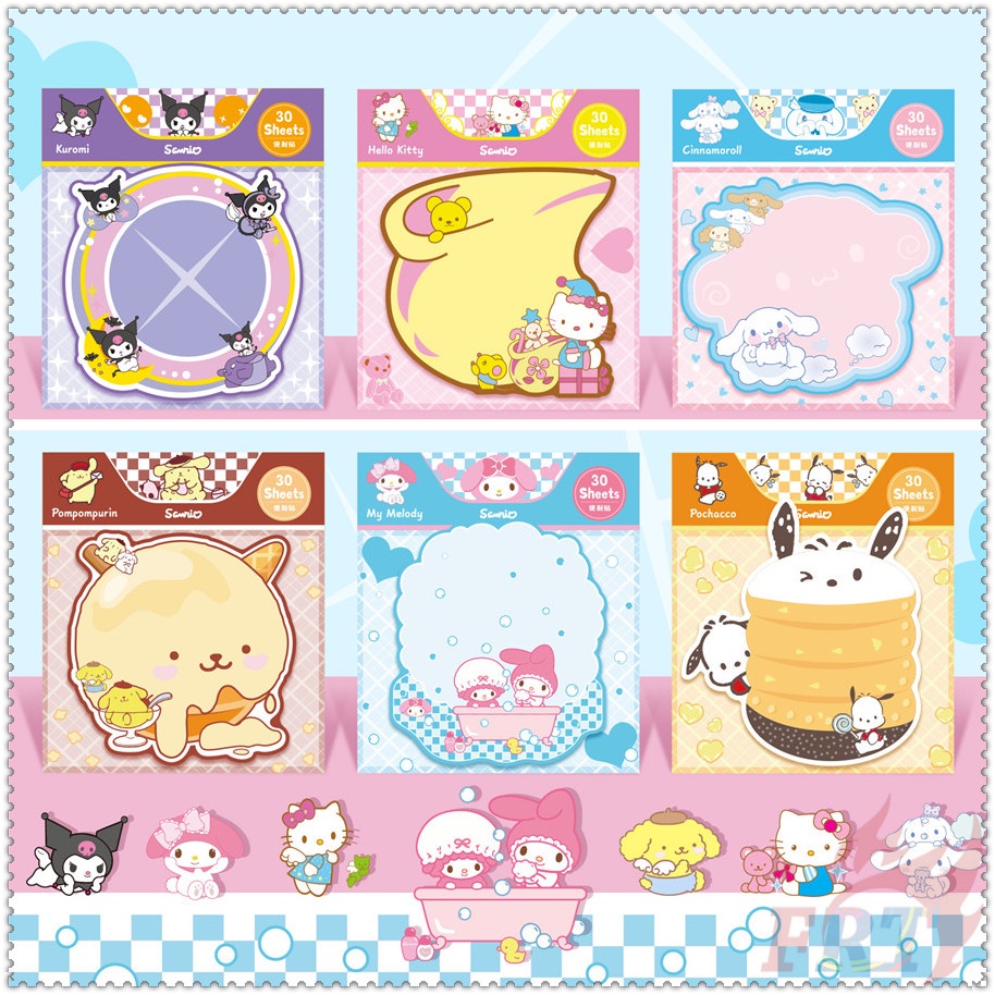 ❣️Set 30 Tấm Giấy Ghi Chú Tự Dính Hình hello kitty / my melody / kuromi / cinnamoroll / Pompurin / pochacco - sanrio❣️Sticker Dán Tường Họa Tiết Hoạt Hình Dễ Thương