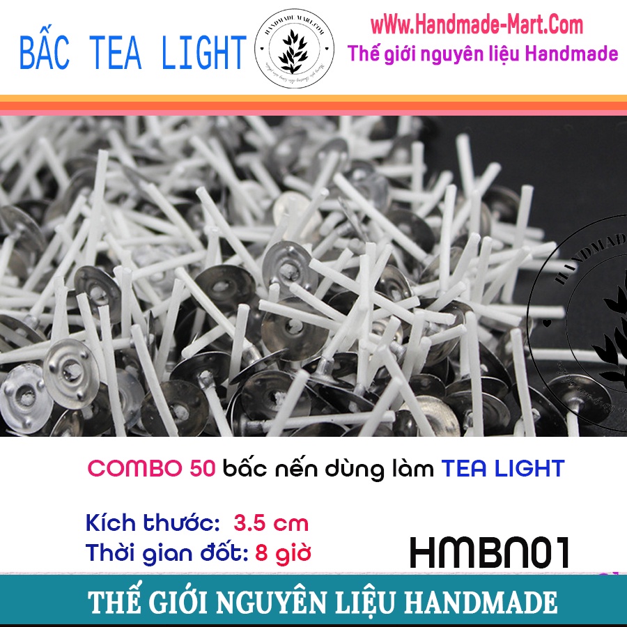 Combo 50 bấc và đế bấc dùng làm nến tealight chuẩn DIY - HMBN01