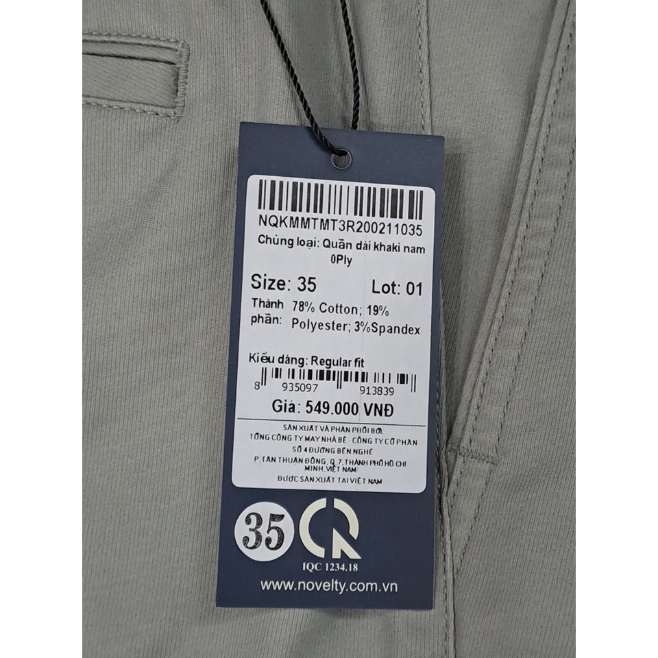 Quần dài Khaki Nam hiệu NOVELTY_ TCty May Nhà Bè / size 29-36, 03 màu lựa chọn