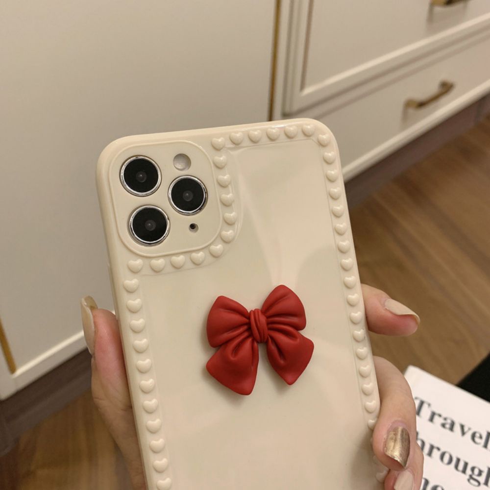 Ốp Điện Thoại TPU Mềm Chống Trượt Chống Rơi Đính Nơ Hồng Cho IPhone 13 12 11 Pro X Xs Max XR 8 7 Plus SE