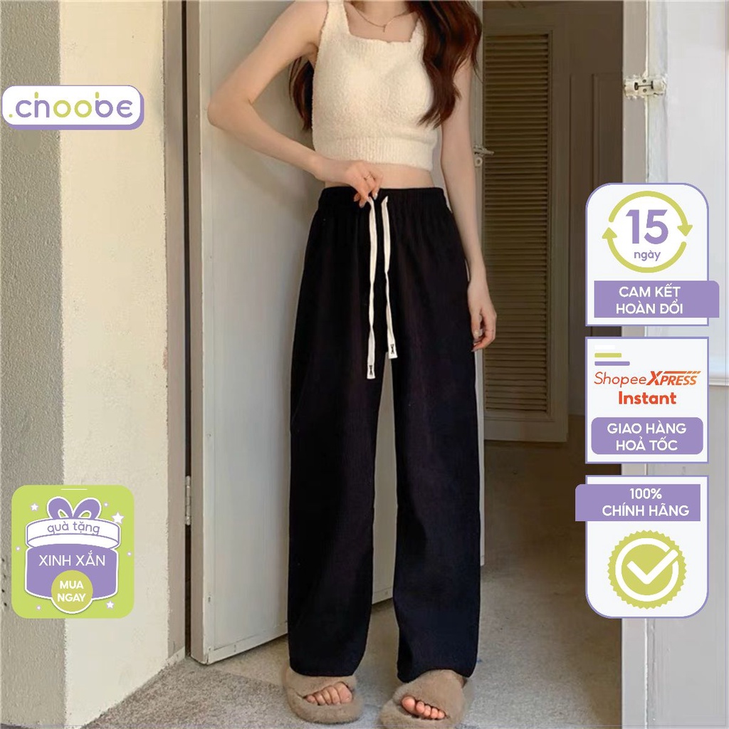 Quần ống rộng nữ Choobe nỉ len tăm dày dặn cạp cao co giãn kiểu culottes dáng thụng giữ nhiệt tốt Q72