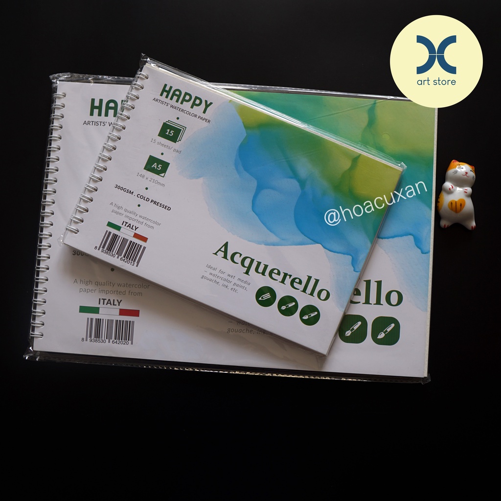 Sổ vẽ màu nước Happy Size A5/A4 15 tờ định lượng 300gsm