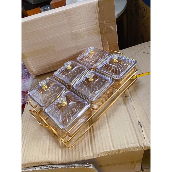 Set Khay Mức 6 Ngăn Vàng