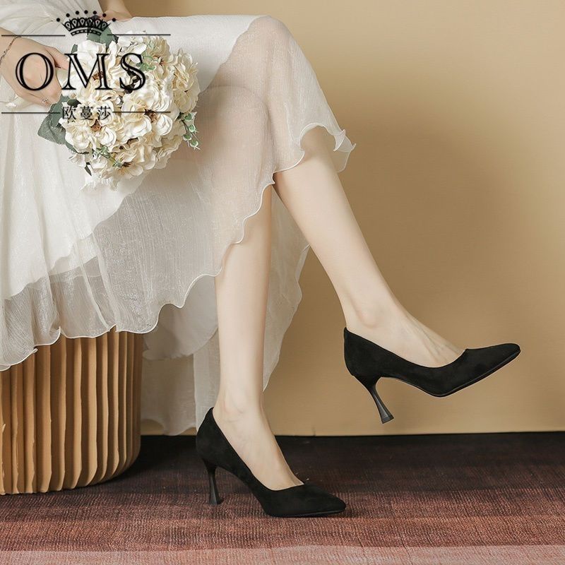 Giày Cao Gót Mũi Nhọn Màu Đen Thời Trang Xuân Thu 2022 Cho Nữ