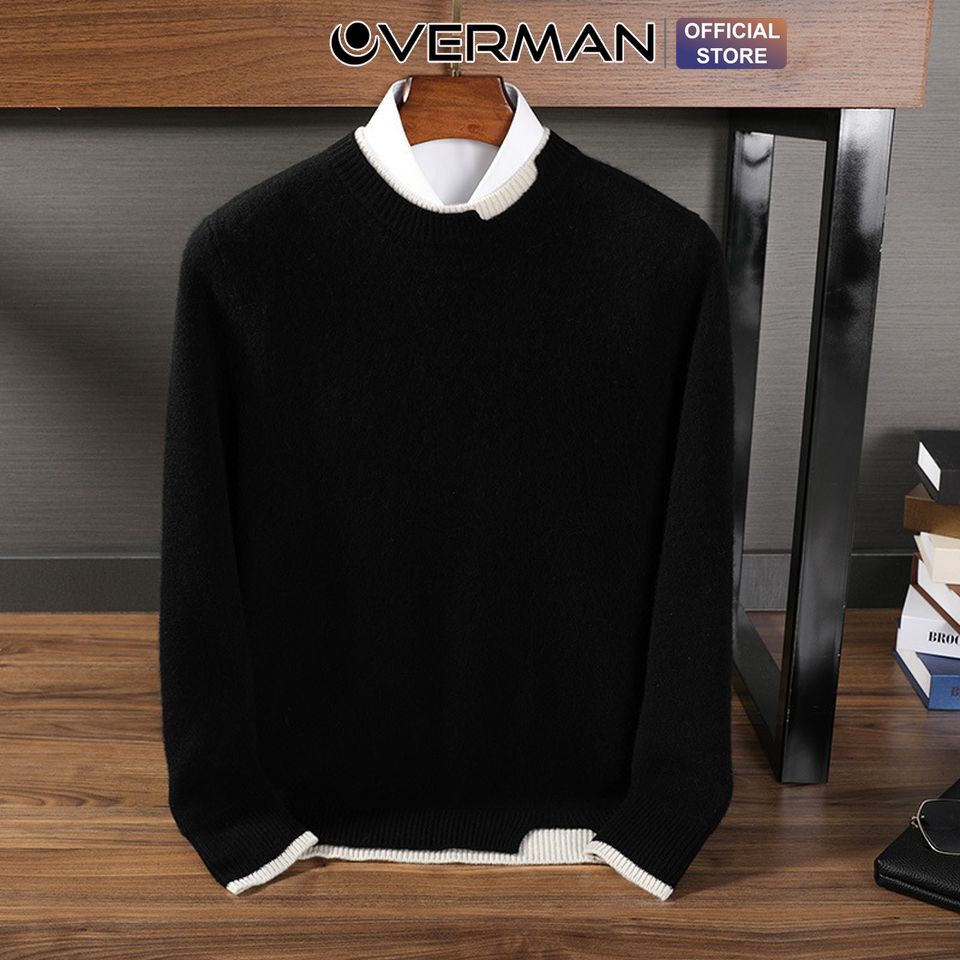 Áo len nam Sweater unisex form rộng vá cổ kiểu dáng trẻ trung phong cách Hàn Quốc xu hướng AL03 - OVERMAN