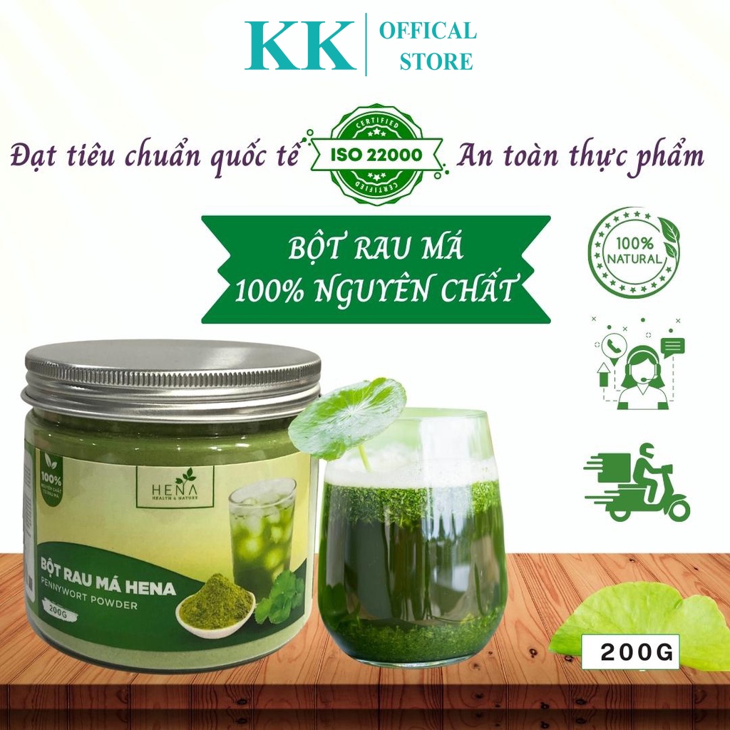 Bột Rau Má Tính Chế Hữu Cơ Nguyên Chất Hena 200G Hỗ Trợ Giải Nhiệt Làm Đẹp, Bột Rau Má Sấy Lạnh Đạt Tiêu Chuẩn Iso 22000