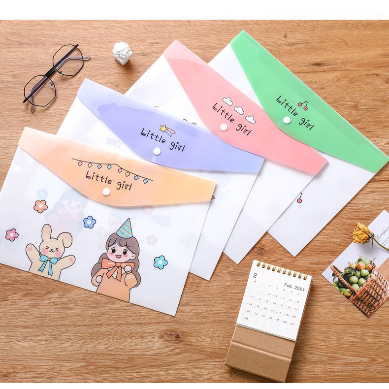 Túi clear, bao cúc, túi clean học sinh, túi ni lông bấm cúc, cặp cúc đựng tài liệu A4, túi trong, nhiều hình dễ thương