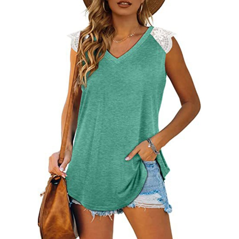 Áo Thun Tay Ngắn Cổ Chữ V Phối Ren Thời Trang Mùa Hè Cho Nữ