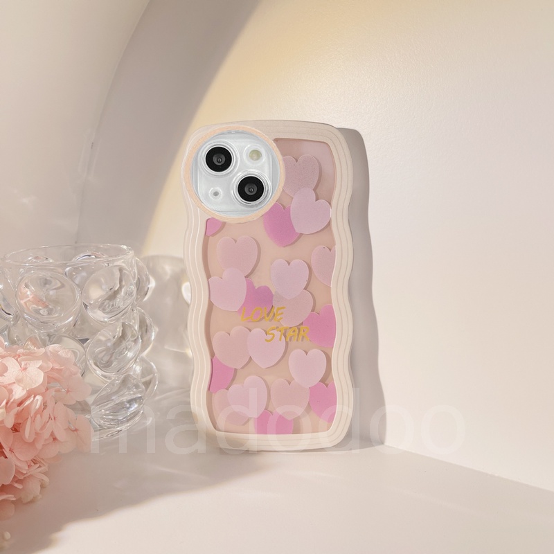 Realme C53 C55 C30S C33 C31 C35 Narzo 50A 50i Prime C21 C21Y C25Y C20 C11 2020 2021 C17 9Pro+ 5G 9 10 4G 8 7i 5 5i 5s 6i 6 C2 C1 3 2 Pro U1 Cute Pink Heart Waves Edge Full Fine Hole Round Lens Protect Clear Soft Phone Case Cover BW 31