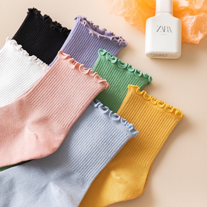 Vớ Ren Mỏng Cổ Trung Họa Tiết Lá Sen Màu Trắng Thời Trang Mùa Hè Cho Nữ