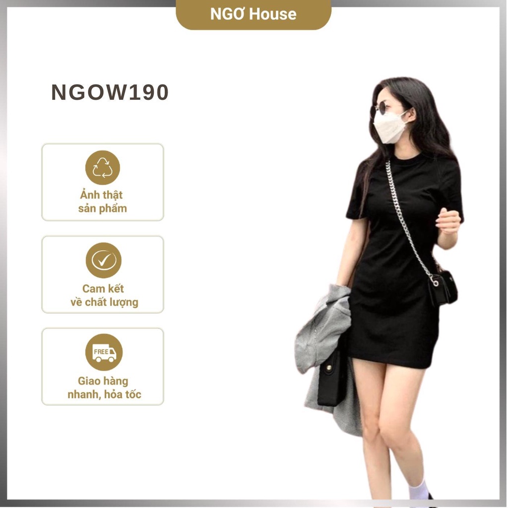 Váy body cổ tròn basic nữ chất thun gân