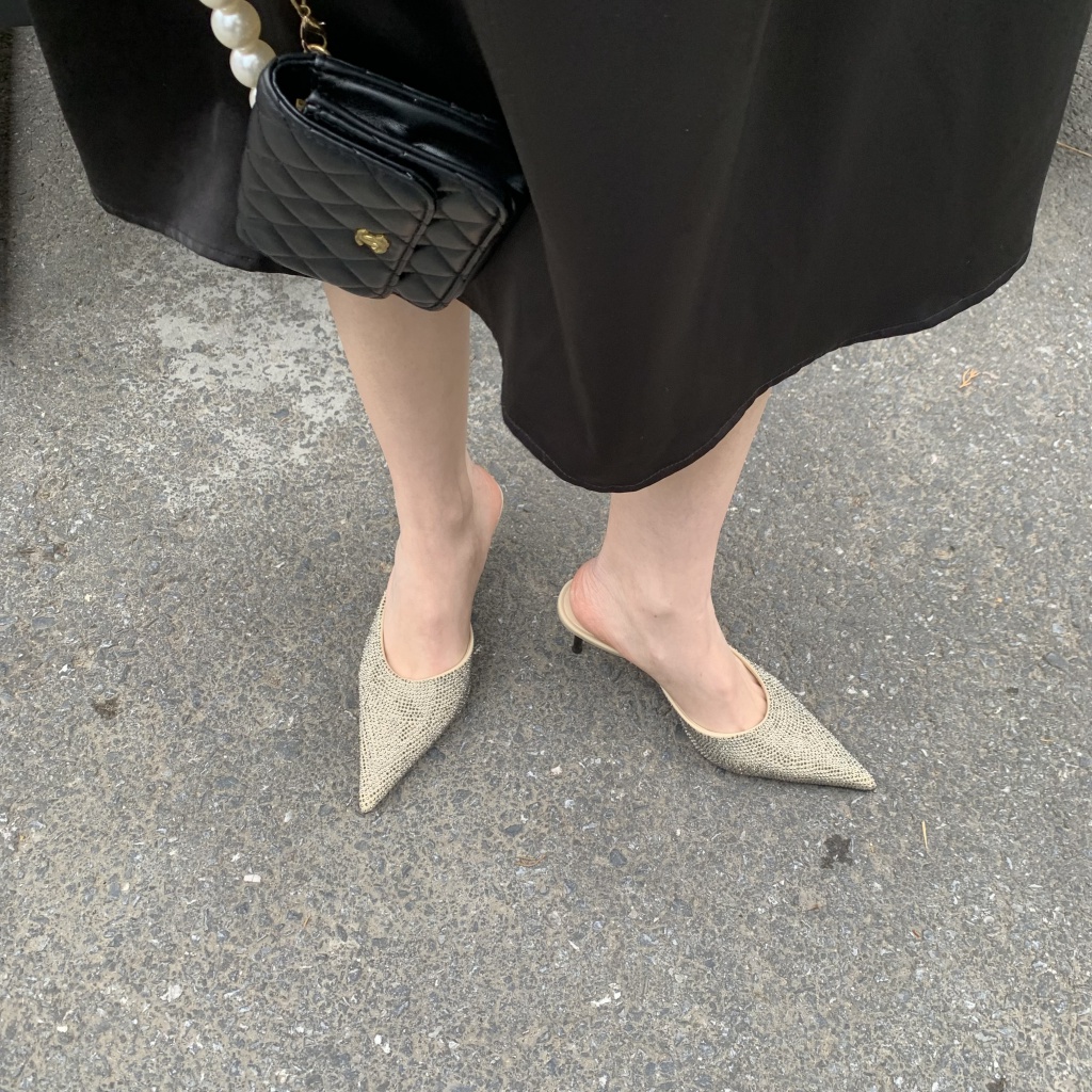 Dép Cao Gót Mũi Nhọn Đính Đá Lấp Lánh Phong Cách Mới 2023