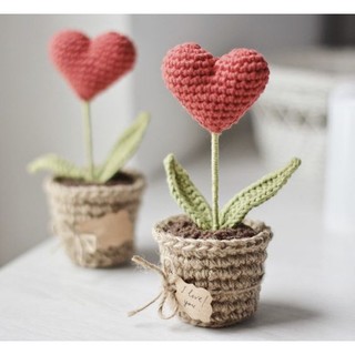 Chậu cây trái tim Valentine bằng len handmade