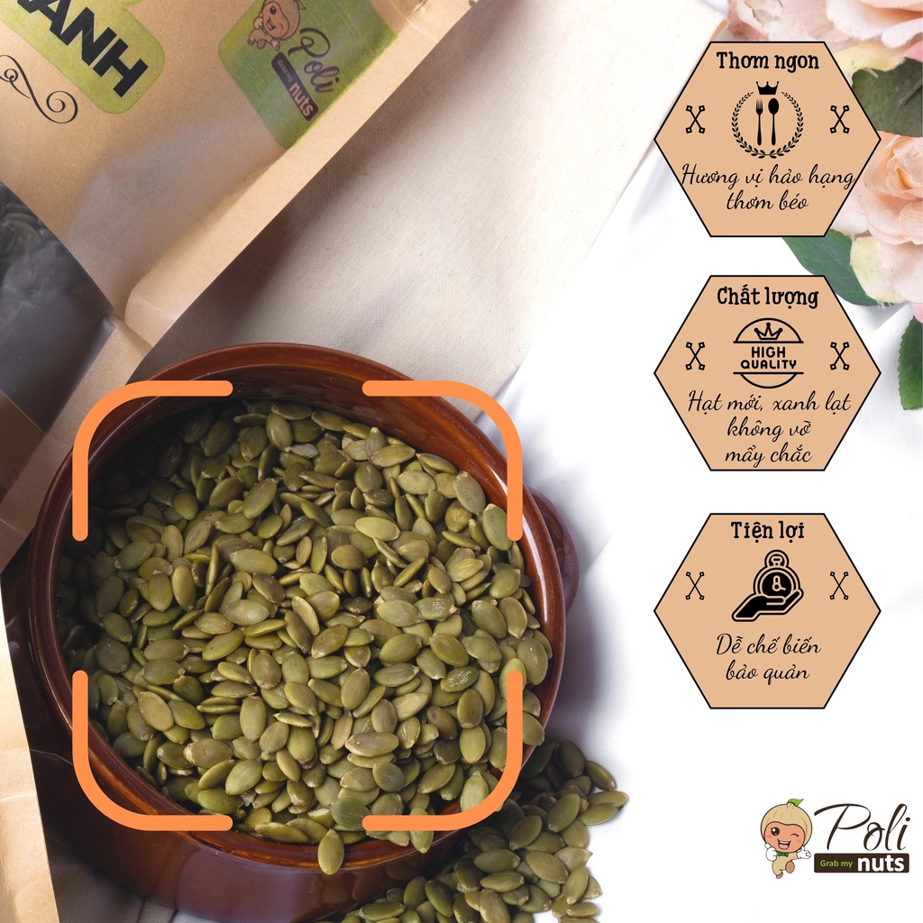 Hạt Bí Xanh Tách Vỏ Nhân Sống Hữu Cơ Nhập Khẩu Ấn Độ 200g 500g POLINUTS