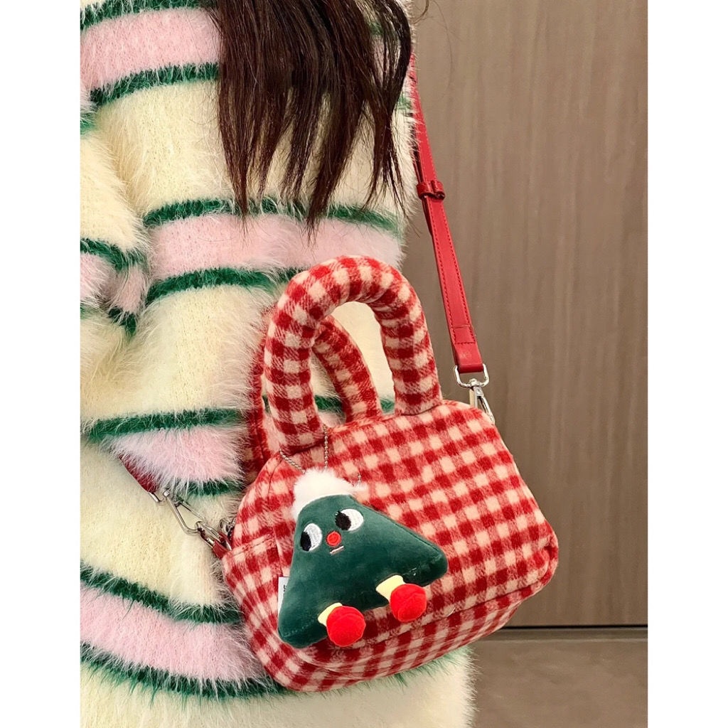 Túi Đeo Chéo Vai Bằng Vải Bông Họa Tiết Giáng Sinh Dễ Thương Dành Cho Nữ