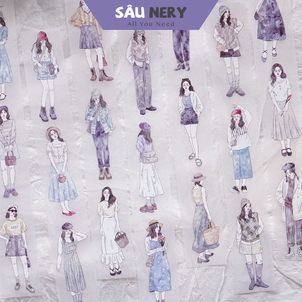 Sâu Nery - Băng dán trang trí PET tape cô gái mùa thu Vol4 - Jenny Studio (200cm)