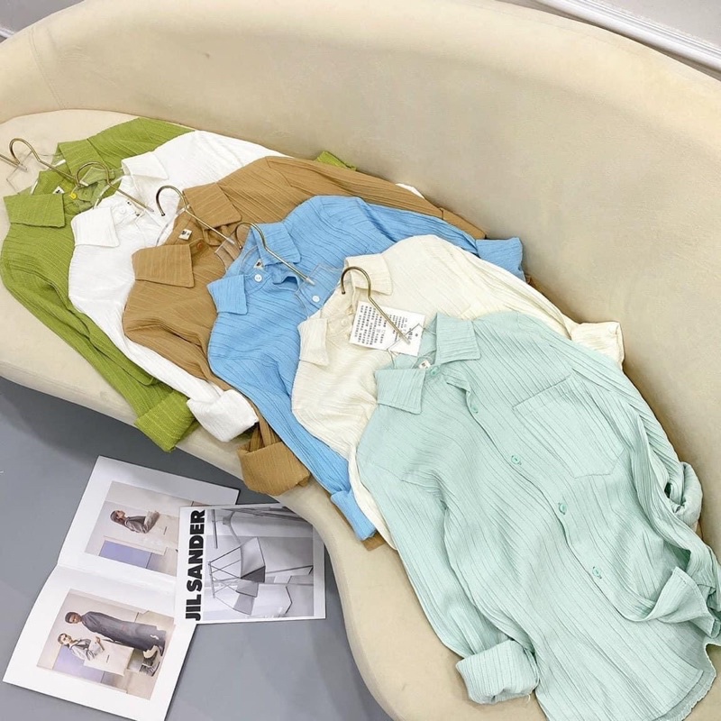 Áo sơ mi đũi nữ tay dài màu pastel hot trend
