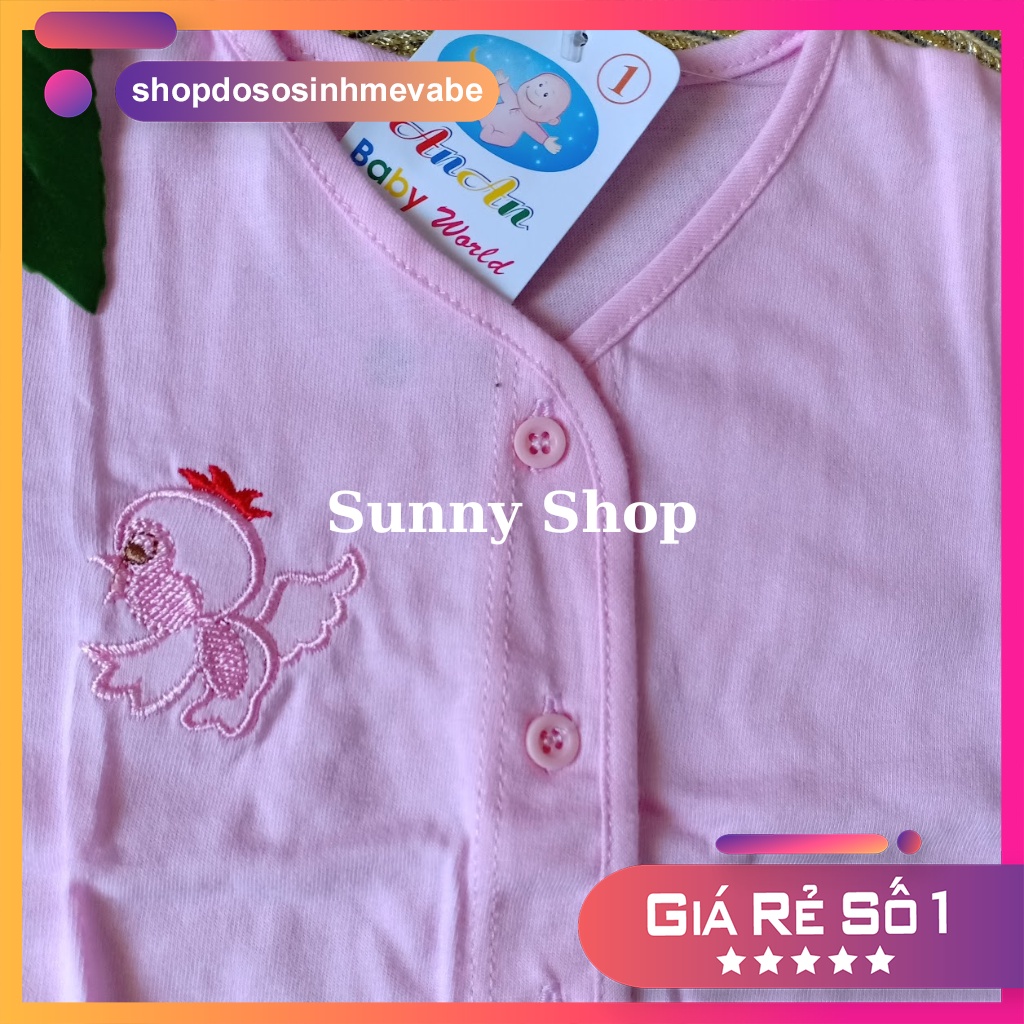 Áo em bé MÀU THÊU Cúc giữa TAY DÀI AN AN cho bé sơ sinh đến 9kg