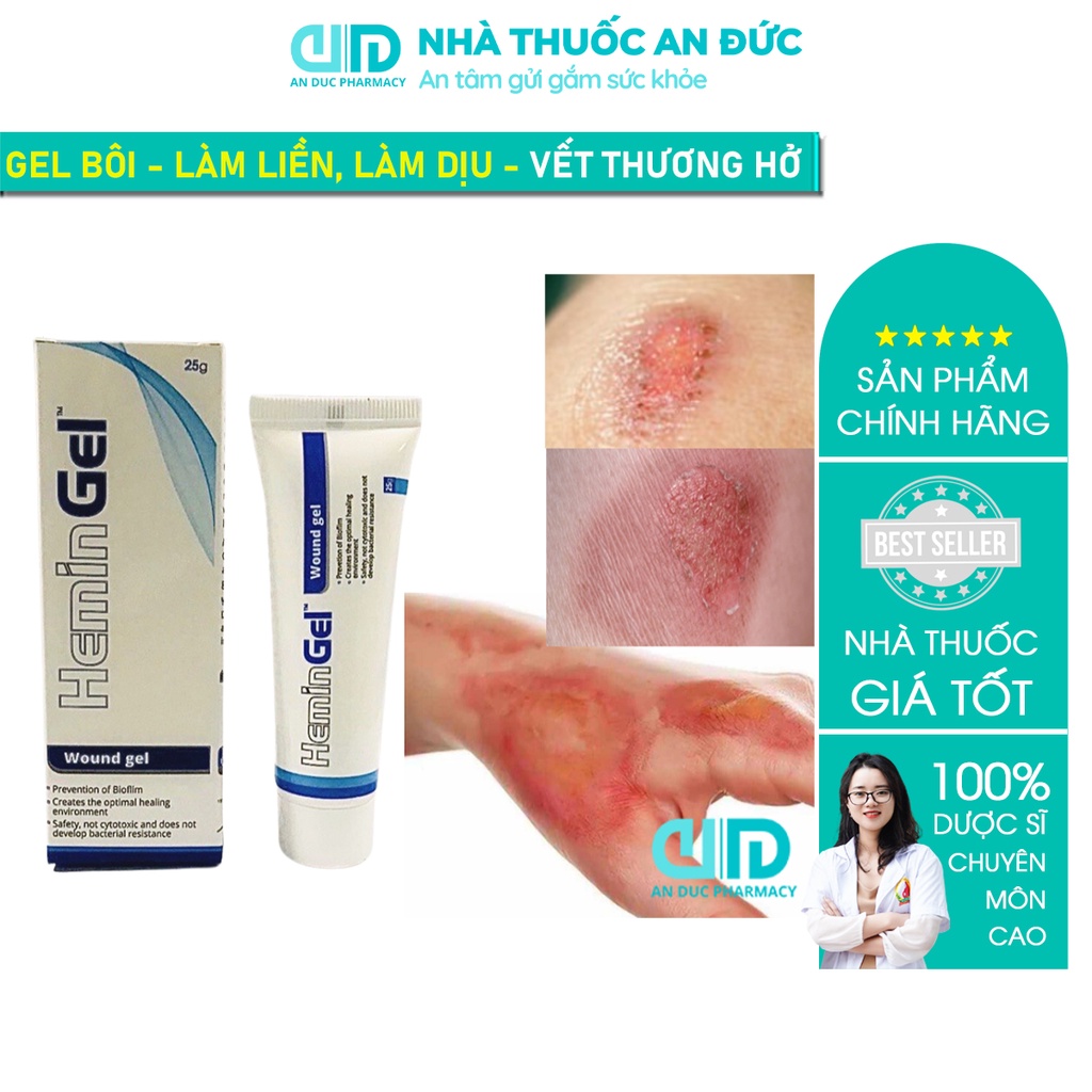 Hemingel - Gel bôi lành vết thương, tạo lớp màng bao phủ, giảm đau, ngứa rát vết thương, hạn chế sẹo, thâm, nhanh tạo da