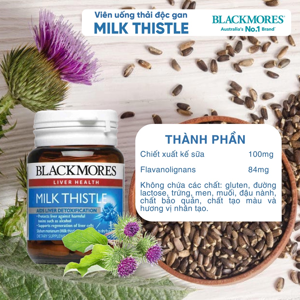 Viên uống mát gan Milk Thistle Blackmores giúp giải độc tố, bổ gan chính hãng Úc 42 viên