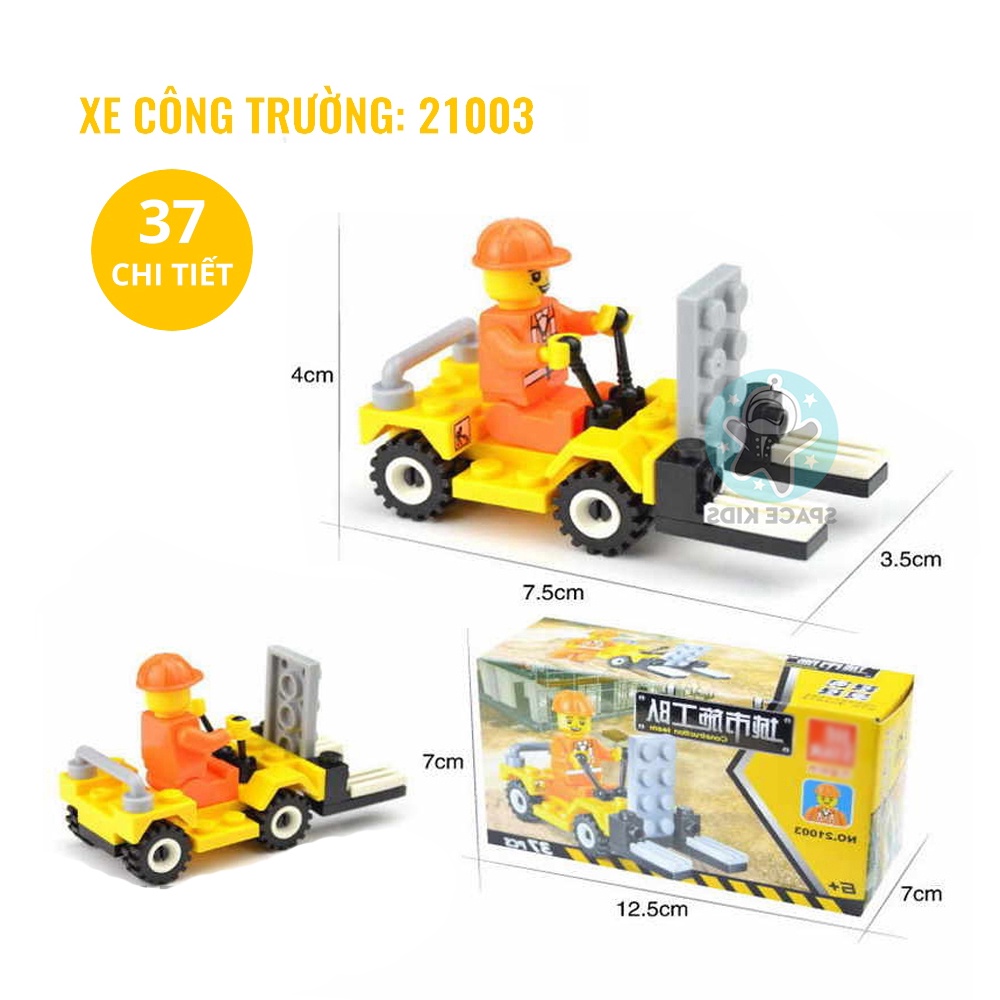 Đồ chơi lắp ráp mô hình 3d xe cẩu, xe công trường xây dựng từ 35 đến 38 chi tiết Space Kids