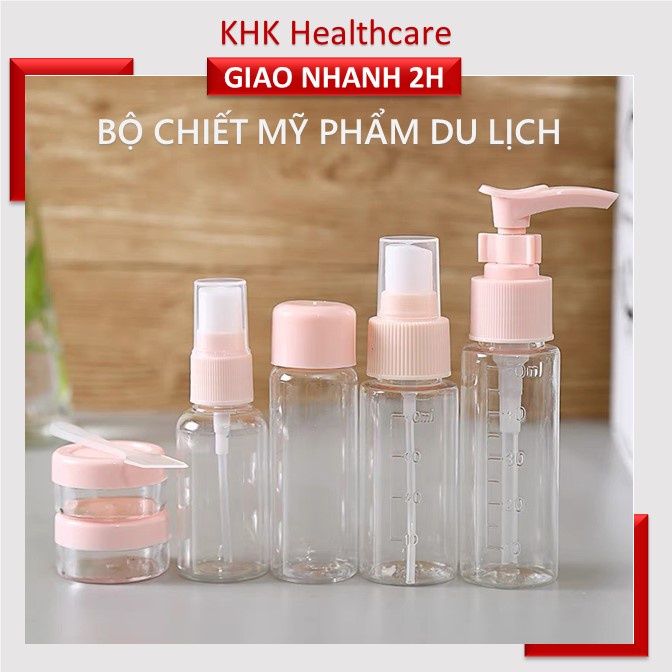 Bộ phụ kiện chiết mỹ phẩm 9 món xanh dương/hồng nhỏ gọn mang theo du lịch