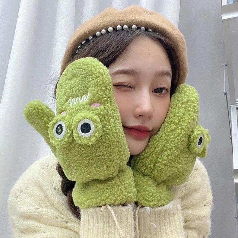 Găng Tay Giữ Ấm Mùa Đông Mềm Mại Dày Dặn Chống Gió Hình Chú Ếch Mắt To Cho Học Sinh / Văn Phòng