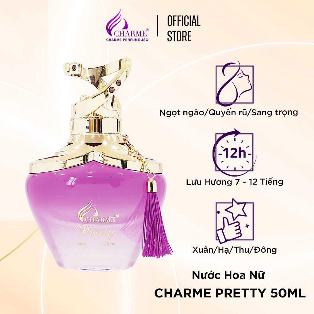 Nước hoa nữ cao cấp, Charme Pretty, mùi hương ngọt ngào, nồng nàn, dễ thương, lưu hương lâu, 50ml