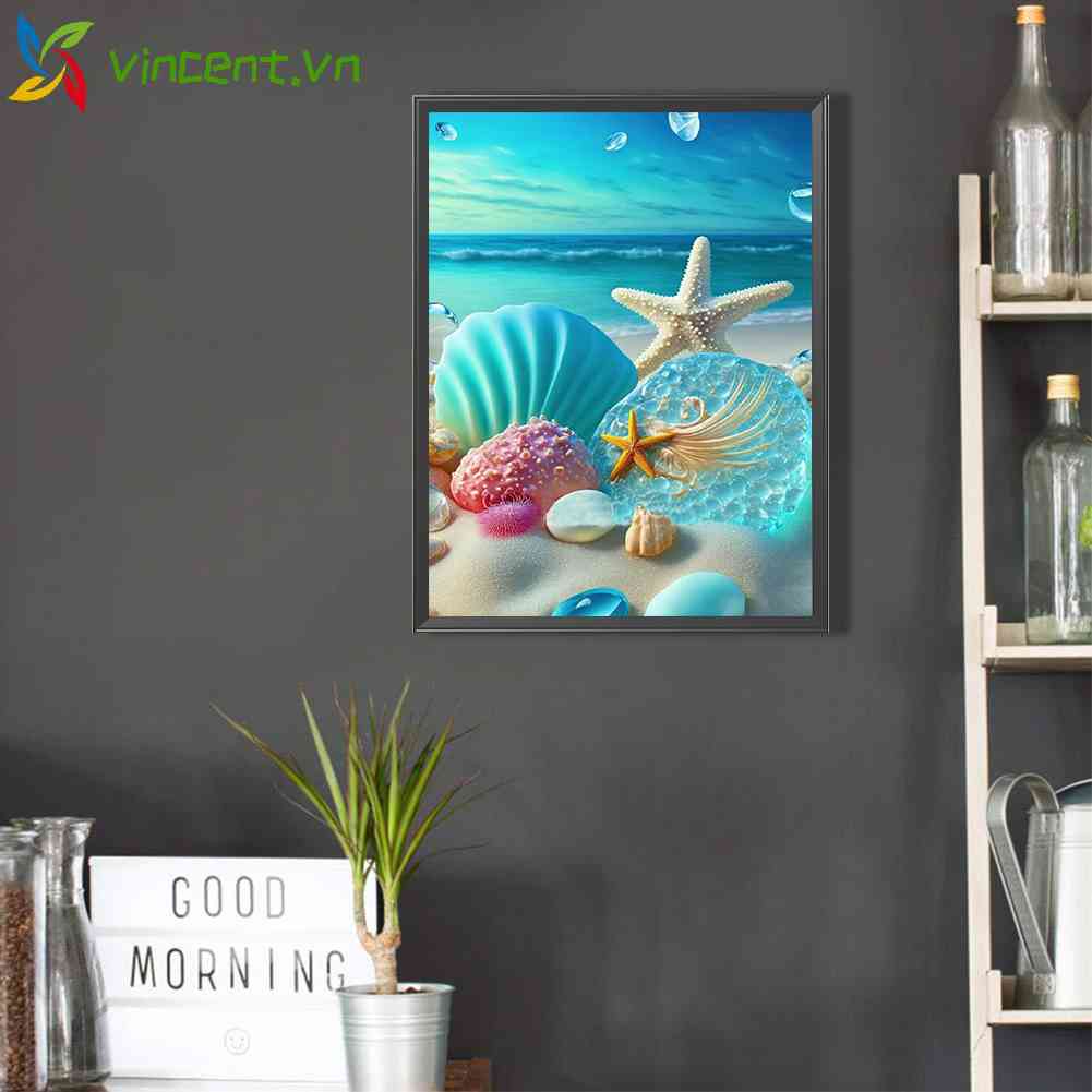 Tranh Đính Đá Kim Cương Toàn Bộ 5D DIY Hình Bãi Biển