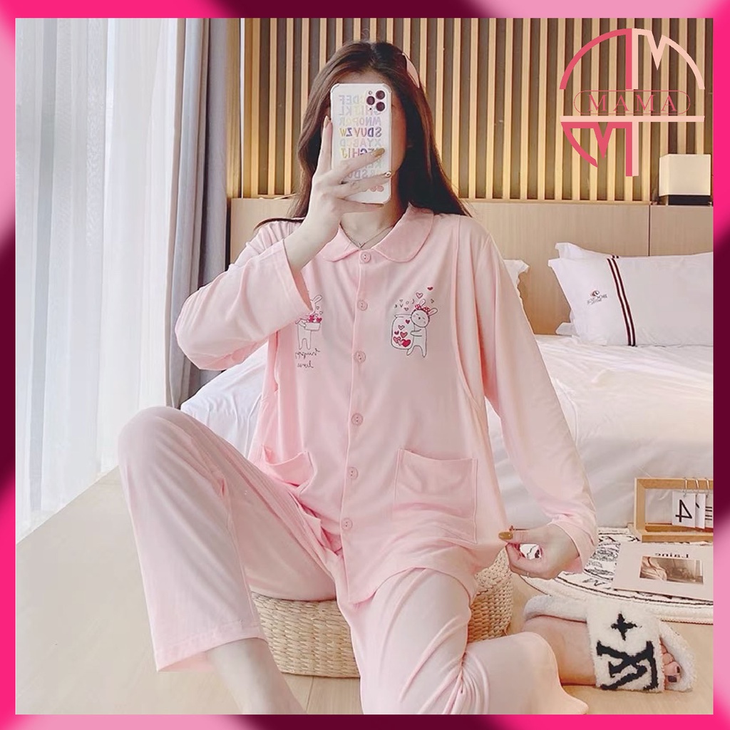 Bộ bầu - bộ sau sinh ( Thỏ ôm lọ tim - Dài ) chất liệu thun sữa- mặc nhà thời trang