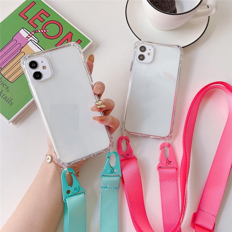 Ốp Điện Thoại Trong Suốt Có Dây Đeo Chéo Cho iPhone 12 11 Pro Max XR X Xs Max 12 Mini 7 8 Plus SE