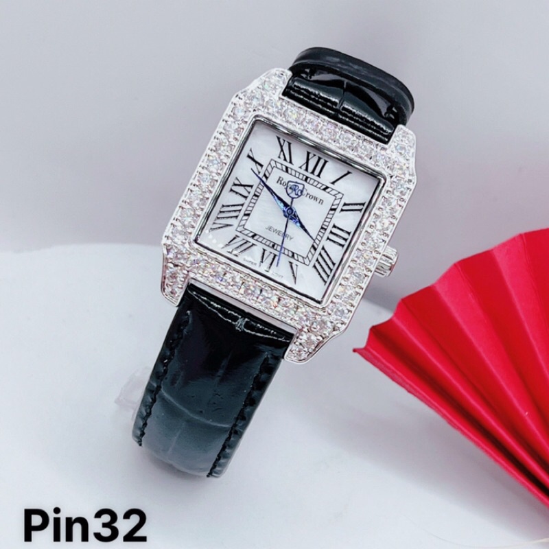 Đồng hồ nữ dây da mặt vuông Royal Crown 4 màu đen, hồng, vàng, xanh lá