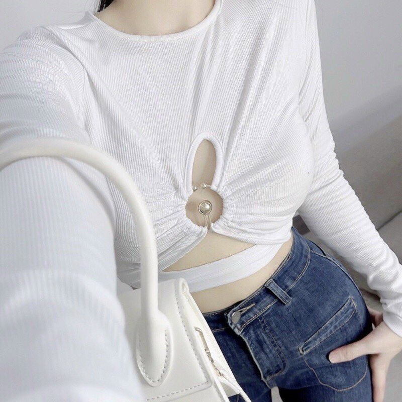 Áo Kiểu Khoét Ngực Thun Gân Tay Dài