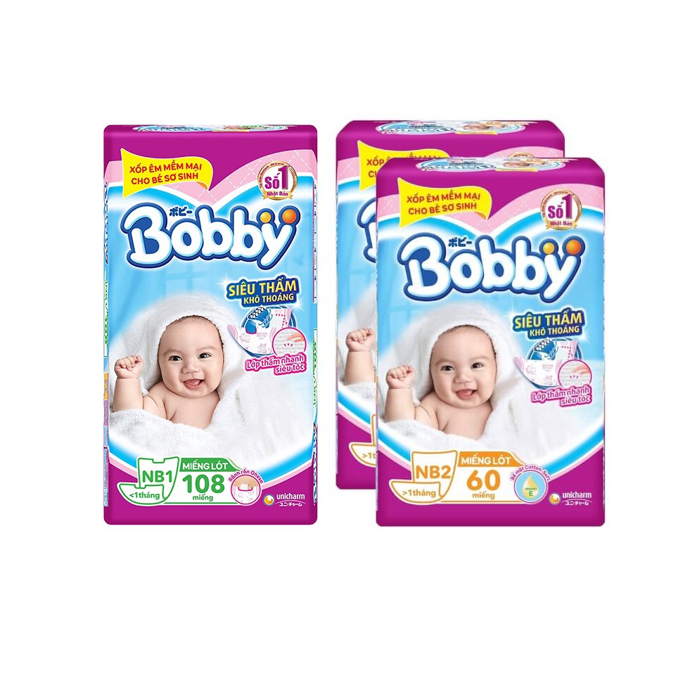 Miếng lót Bobby Newborn 1 108 miếng, Newborn 2 60 miếng