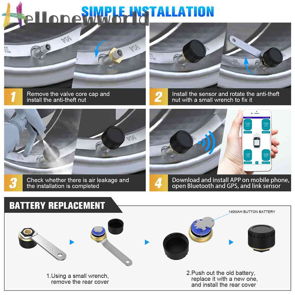 Hệ Thống Cảm Biến Áp Suất Lốp Xe Hơi Kết Nối Bluetooth