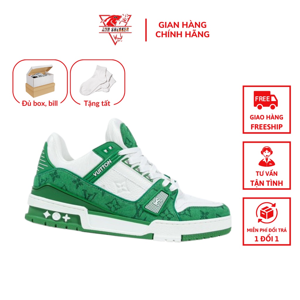 Giày Sneaker Thể Thao Louis Vuitton Xanh Lá Trắng Đế Cao Nam Nữ Unisex Giá Rẻ Siêu Nhẹ