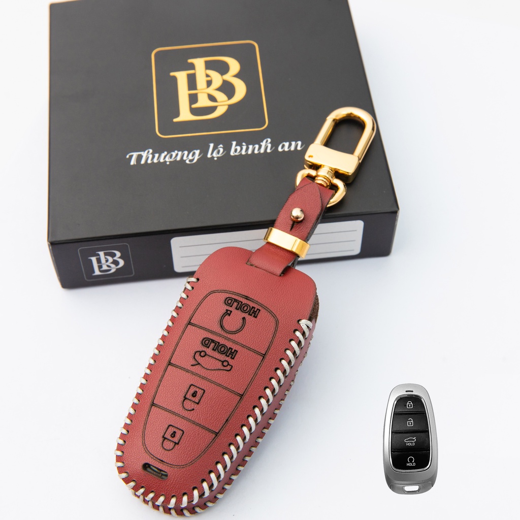 Bao da chìa khóa ô tô xe hơi BB hyundai santafe 21-23, tucson 22-23 chìa thông minh 4 nút da thật chống xước chính hãng