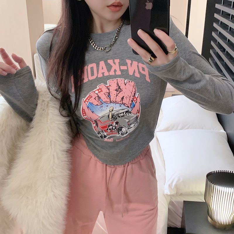 Áo Croptop Tay Dài In Họa Tiết Phong Cách Mùa Thu Mới Quyến Rũ Cho Nữ