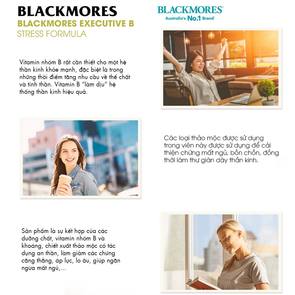 Viên uống giảm stress, căng thẳng Executive B Stress Formula Blackmores Úc 125 viên