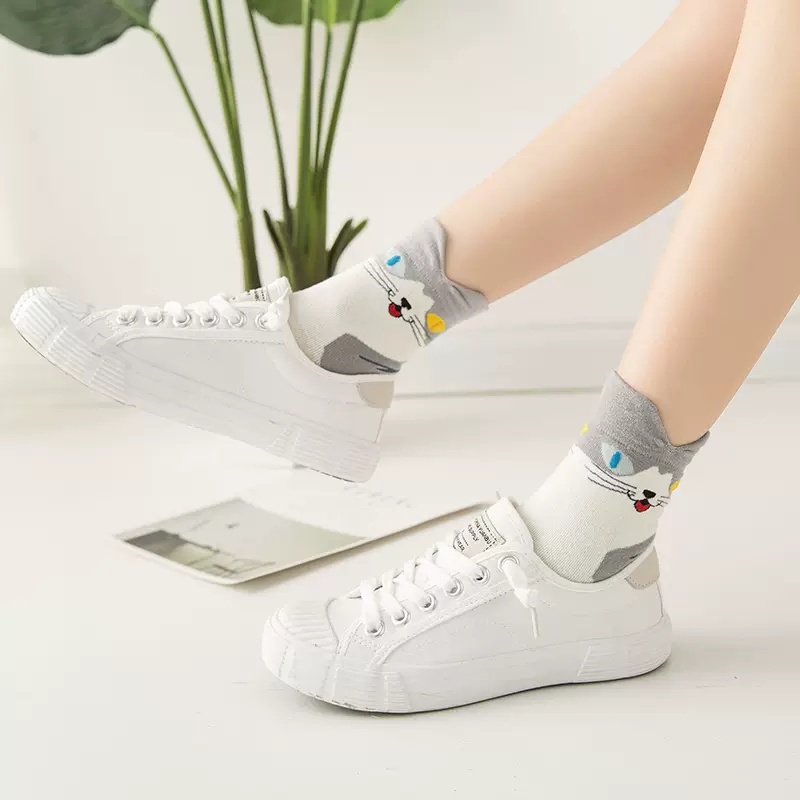 Đôi Vớ Cotton Thoáng Khí In Hình Mèo Dễ Thương Thời Trang Cho Nam Và Nữ