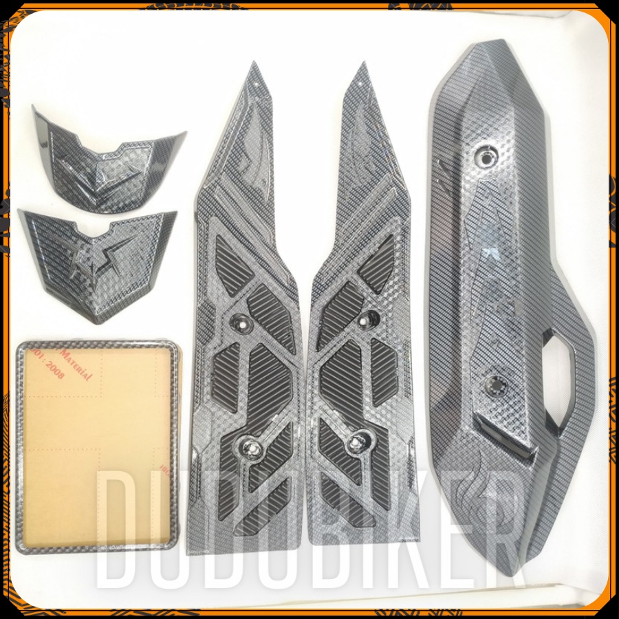 Bộ sản phẩm ốp pô thảm chân Airblade 2023 carbon gồm thảm chân, ốp pô, mõm đuôi, khung biển carbon