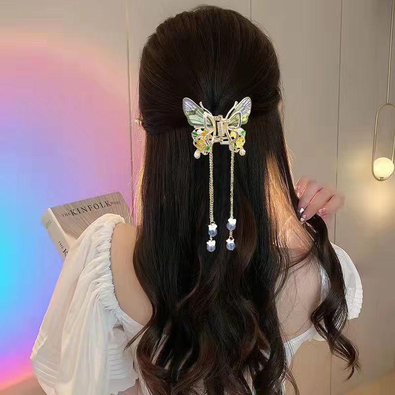 PVN57585 Kẹp Tóc Tua Rua Hình Bướm Đính Pha Lê Sang Trọng Phong Cách Hàn Quốc