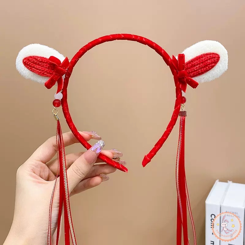 Băng Đô Cài Tóc Hình Thỏ Phối Tua Rua Kiểu Phương Tây Dễ Thương Cho Bé Gái