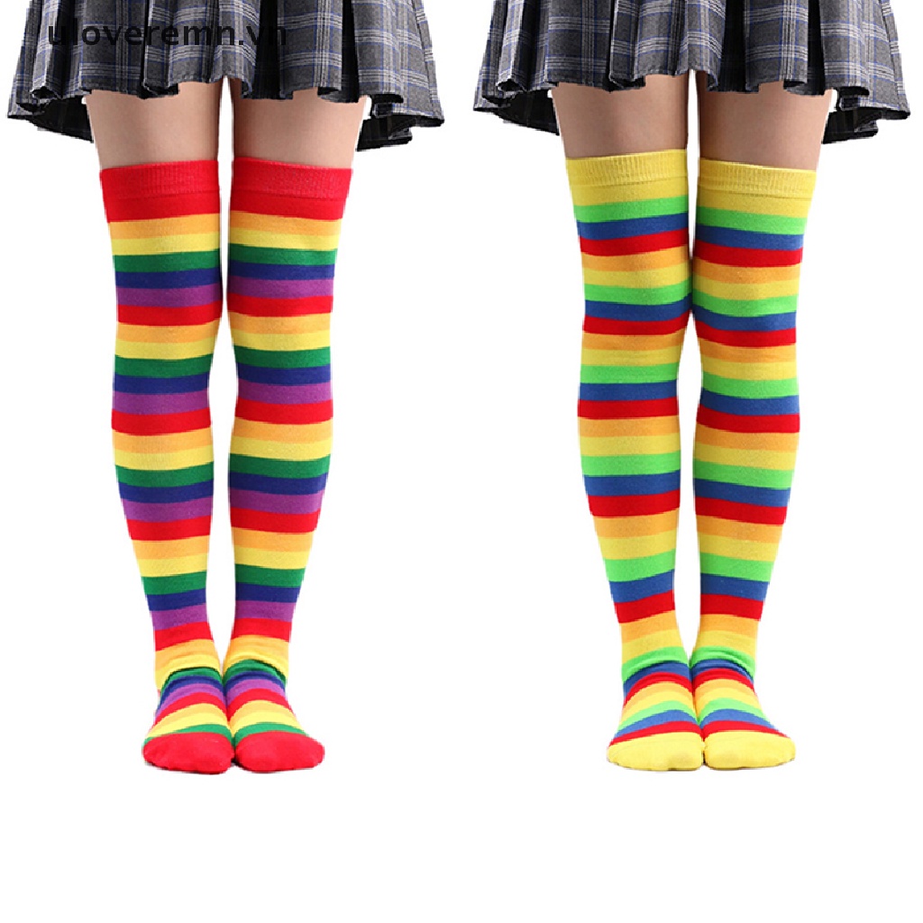 Vớ Dài Qua Gối Họa Tiết Sọc Nhiều Màu Co Giãn Để Hóa Trang Cho Nữ