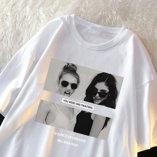Áo thun Fashmily 100% cotton tay ngắn cổ tròn dáng rộng thời trang cho cặp đôi
