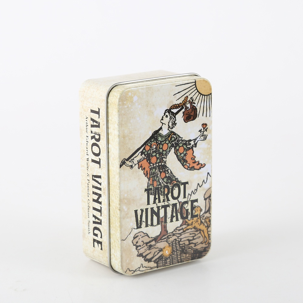 Bộ Bài Tarot Vintage Hộp Thiếc 78 Lá 98x58 Mm Tặng Đá Thanh Tẩy THA4